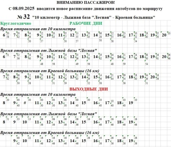 С 8 сентября автобус № 32 ходит до новой краевой больницы